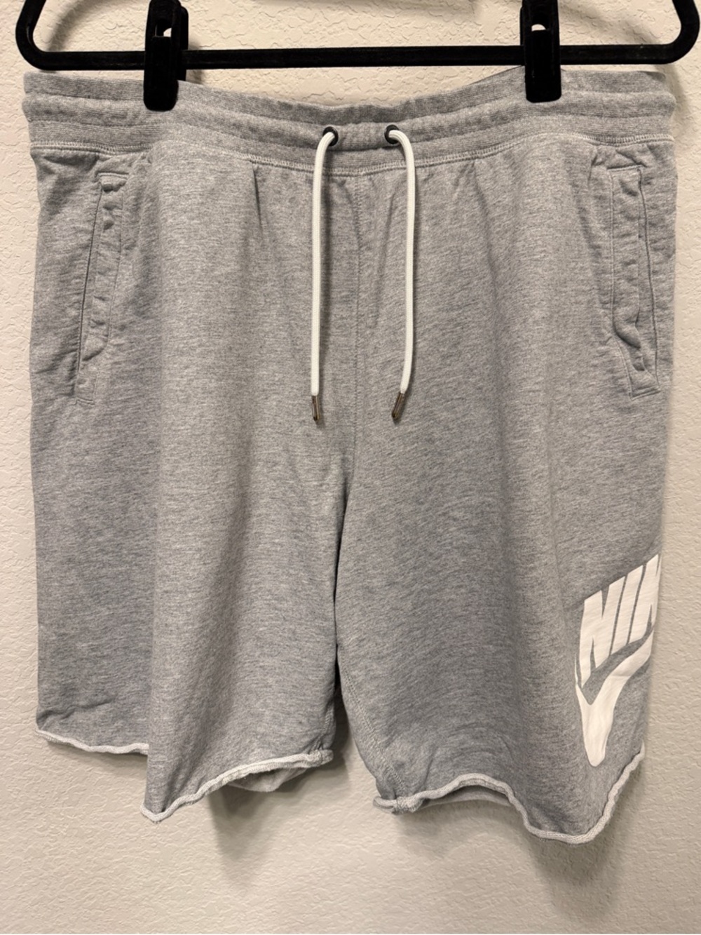 Nike Men's Heather Gray French Terry Athletic Shorts with White Logo